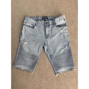 American Rag Cie Shorts Mens 32 Light Wash Moto Biker Denim‎ Distressed Raw Hem
